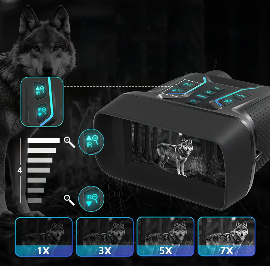 Kersens Jumelles de Vision Nocturne avec réglages de la lumière infrarouge, image de tigre et options d’effets de couleur sur fond sombre