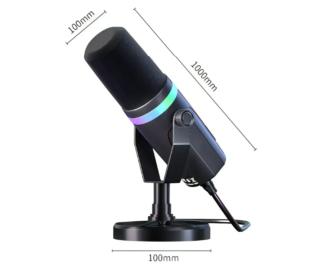 Kersens Microphone noir avec dimensions indiquées sur fond blanc
