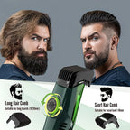 Kersens Tondeuse à Barbe avec accessoires pour poils longs et courts, avant et après utilisation sur un homme barbu