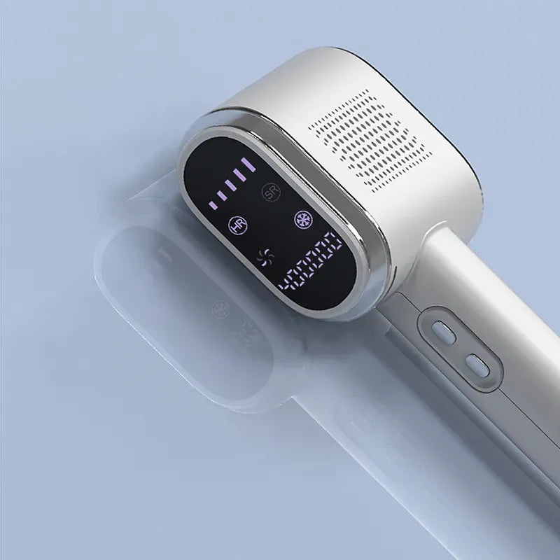 Kersens Épilateur à Lumière Pulsée AB50 blanc avec écran numérique sur fond bleu clair