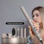 Korons Brosse Soufflante avec plusieurs têtes interchangeables et arrière-plan flouté d’une femme