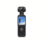 Korons Caméra Vlog noire avec écran affichant un skieur sur une montagne, sur fond blanc