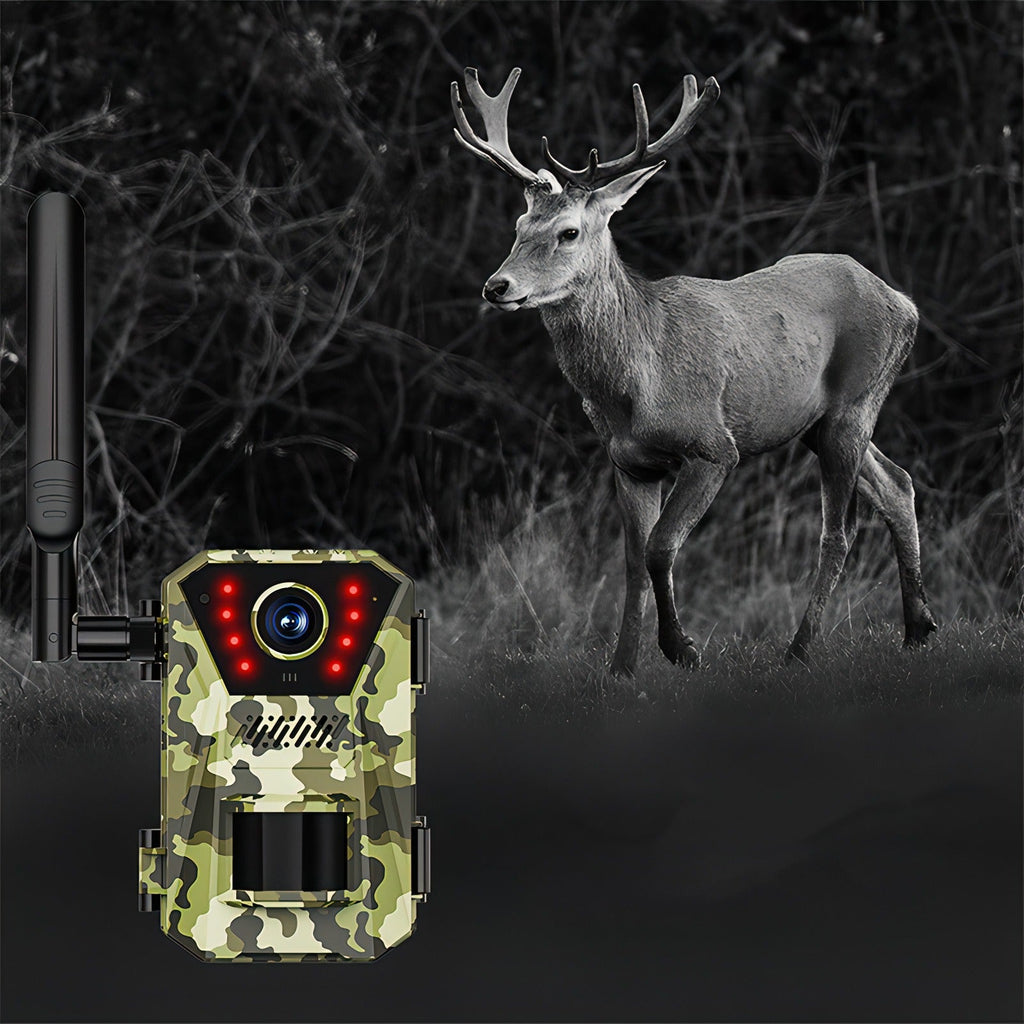 Korons Caméra de Chasse camouflage avec un cerf dans un environnement forestier sombre