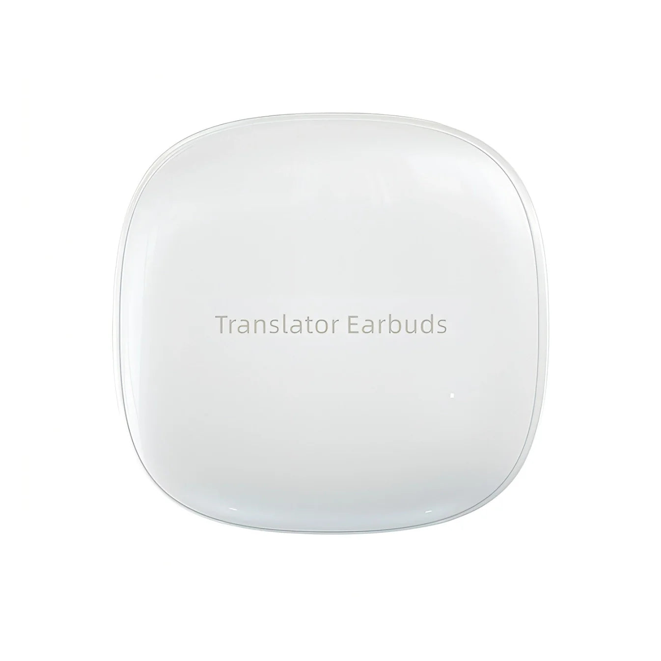 Korons Écouteurs de Traducteur blancs au design carré avec texte « Translator Earbuds » sur fond blanc