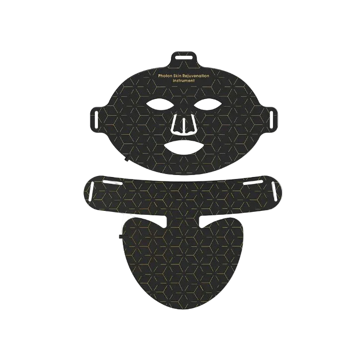 Korons Masque Visage LED noir avec design géométrique sur fond blanc