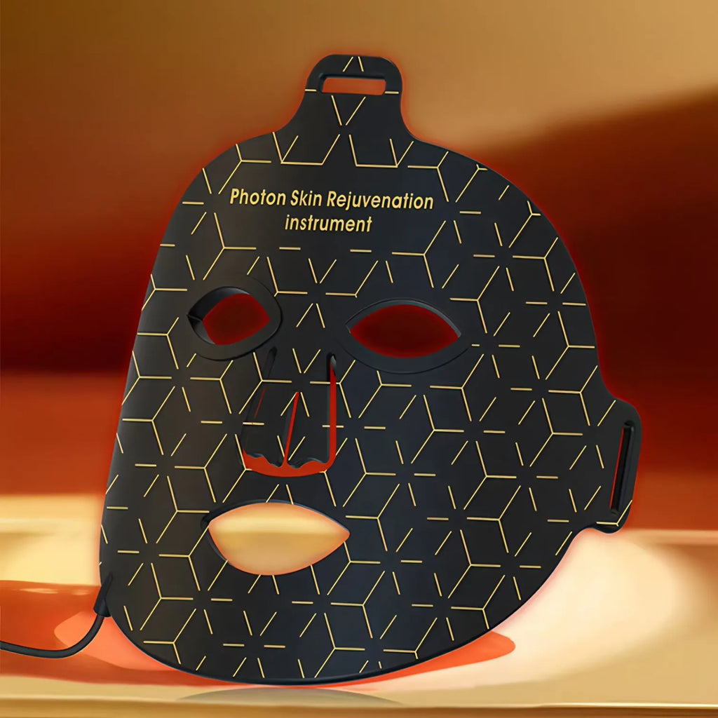 Korons Masque Visage LED avec design géométrique sur fond chaud