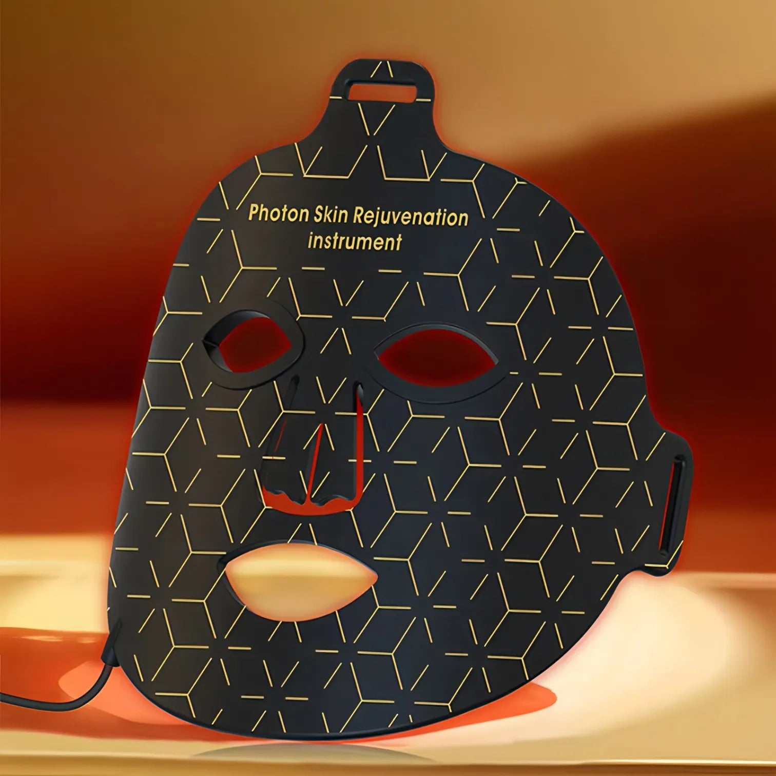 Korons Masque Visage LED avec design géométrique sur fond chaud
