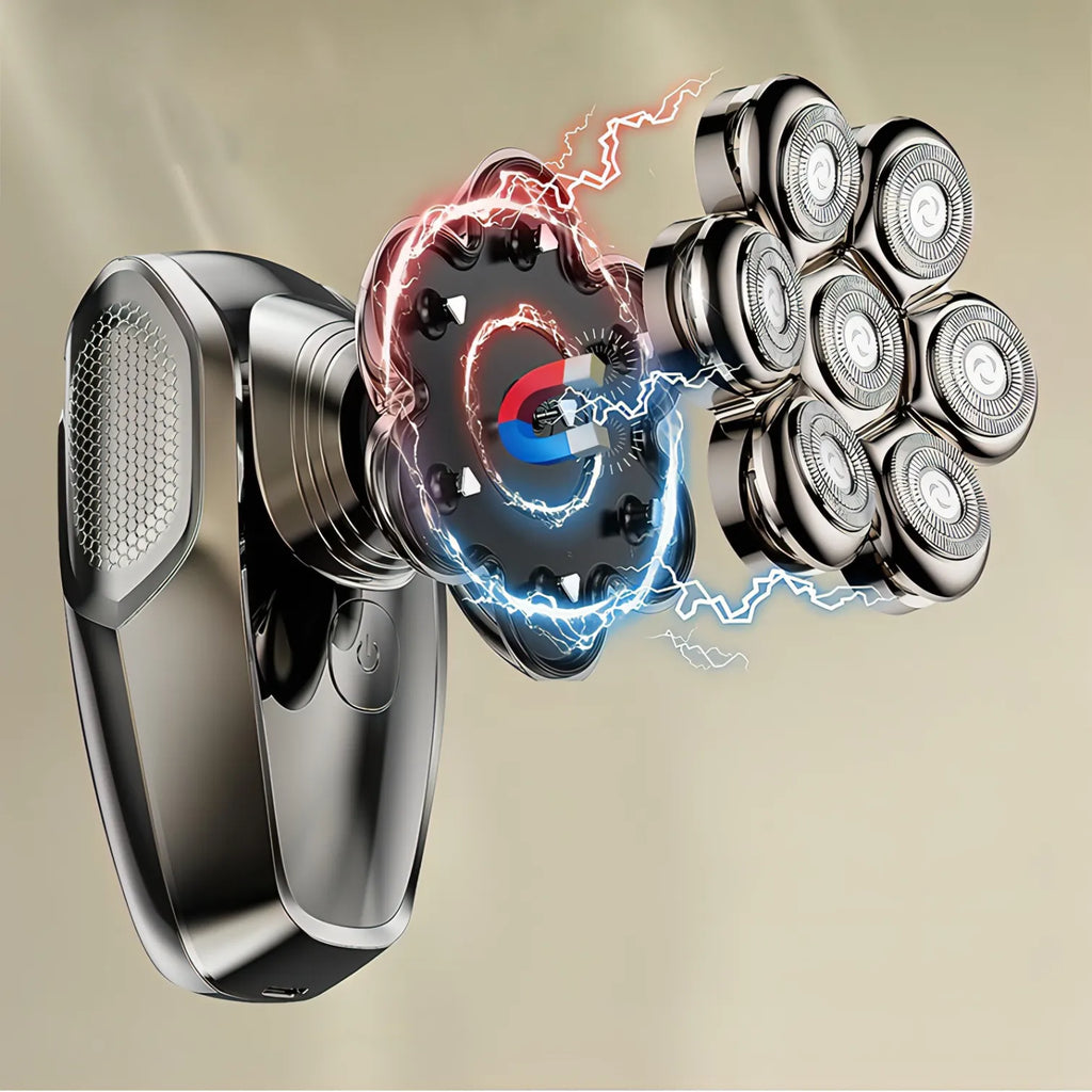 Korons Rasoir Tête Chauve avec composants électriques sur fond beige