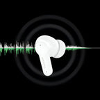 Korons Écouteurs de Traducteur blancs avec graphique d’onde sonore sur fond noir