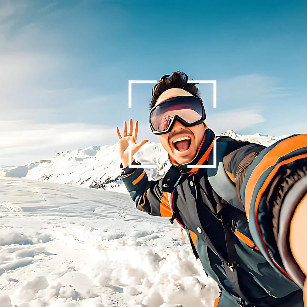 Personne en tenue d’hiver avec lunettes de protection dans un paysage enneigé