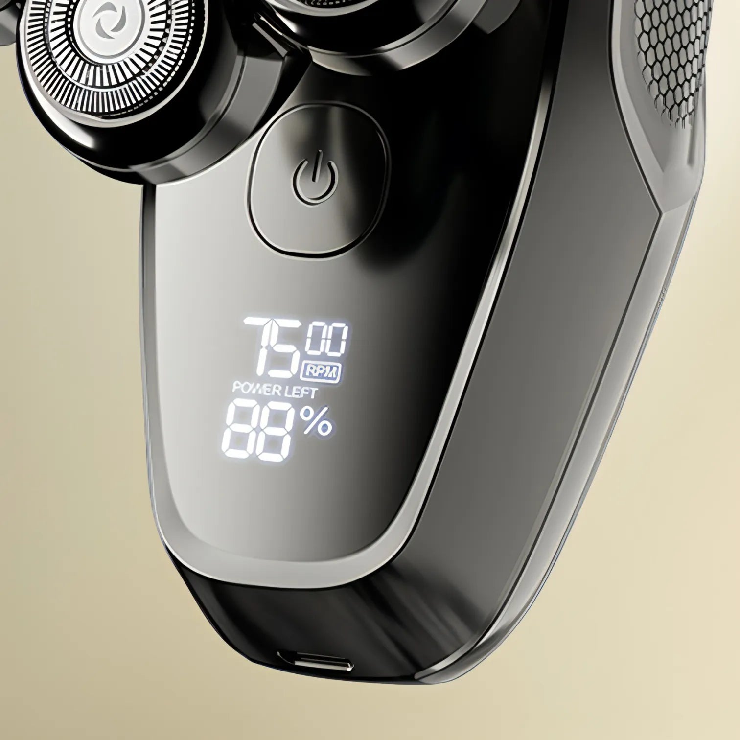 Rasoir Korons avec écran numérique sur fond beige