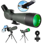 Télescope Bosco HD-7 avec oculaire zoom, grand objectif, pare-soleil et trépied stable sur fond blanc