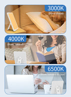 Trois scènes illustrant différentes températures de couleur d’une source lumineuse : 3000K, 4000K et 6500K.