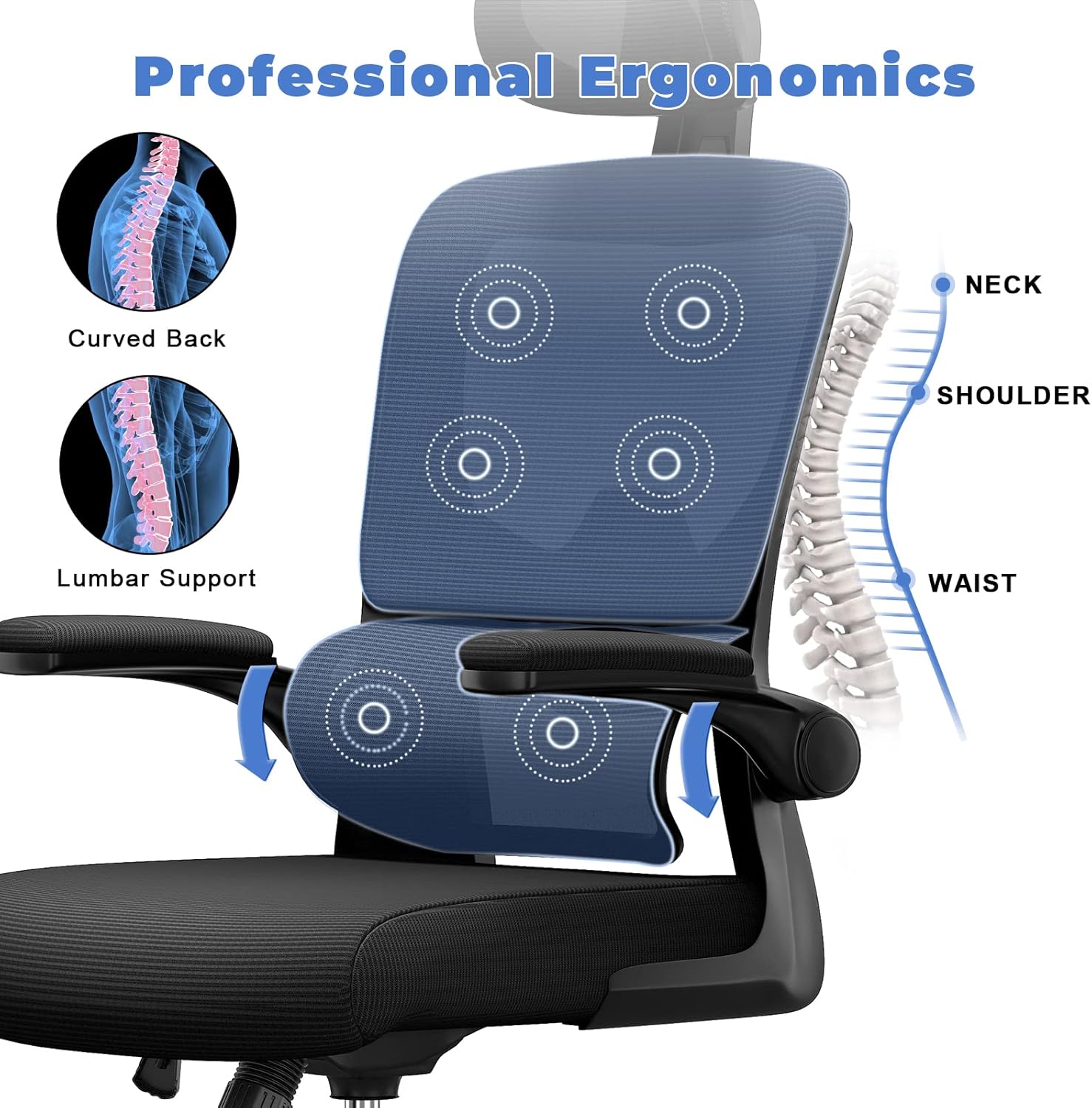 Velnotra Chaise de Bureau Ergonomique avec coussin de massage et texte sur l’ergonomie professionnelle