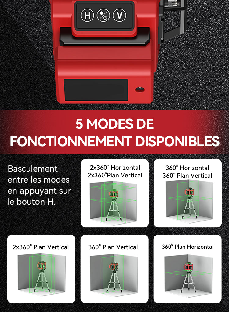 Velnotra Niveau Laser 5 modes de fonctionnement 