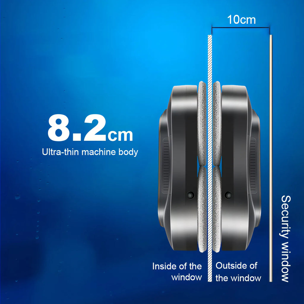 Illustration du corps du Kersens Robot Lave-Vitres avec fenêtre de sécurité sur fond bleu
