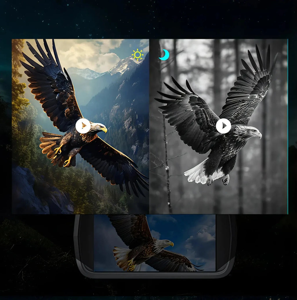 Vidéo 4K Ultra HD d’un aigle avec la fonction de vision nocturne des Kersens Jumelles de Vision Nocturne affichée