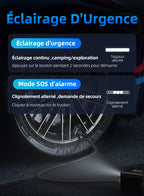 nomado 2-en-1 Gonfleur pneu & Démarreur de batterie voiture – Pneu de voiture avec affichage du mode d’urgence sur fond sombre