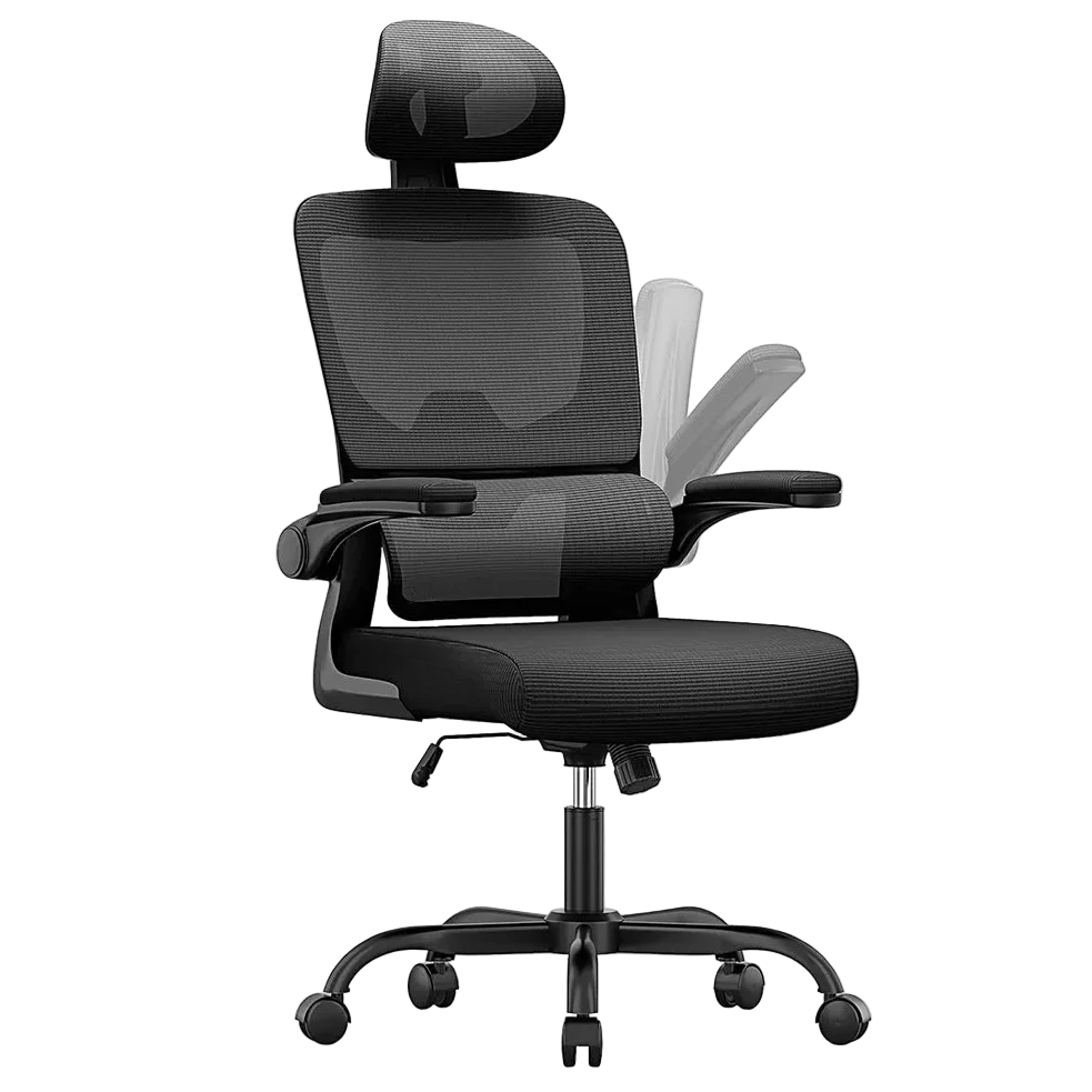 silvanhome Chaise de Bureau Ergonomique noire avec dossier en maille sur fond blanc