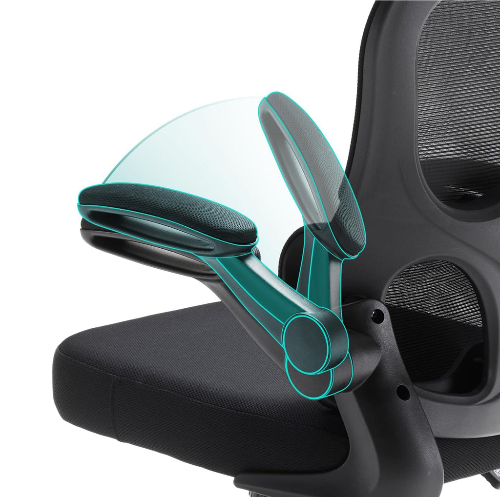 Gros plan sur les accoudoirs relevables et l’appui-tête de la silvanhome Chaise de Bureau Ergonomique sur fond blanc