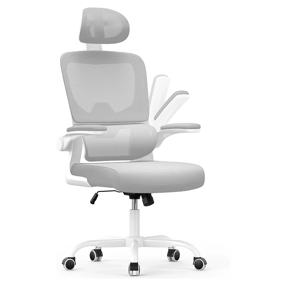 silvanhome Chaise de Bureau Ergonomique blanche avec appui-tête sur fond blanc
